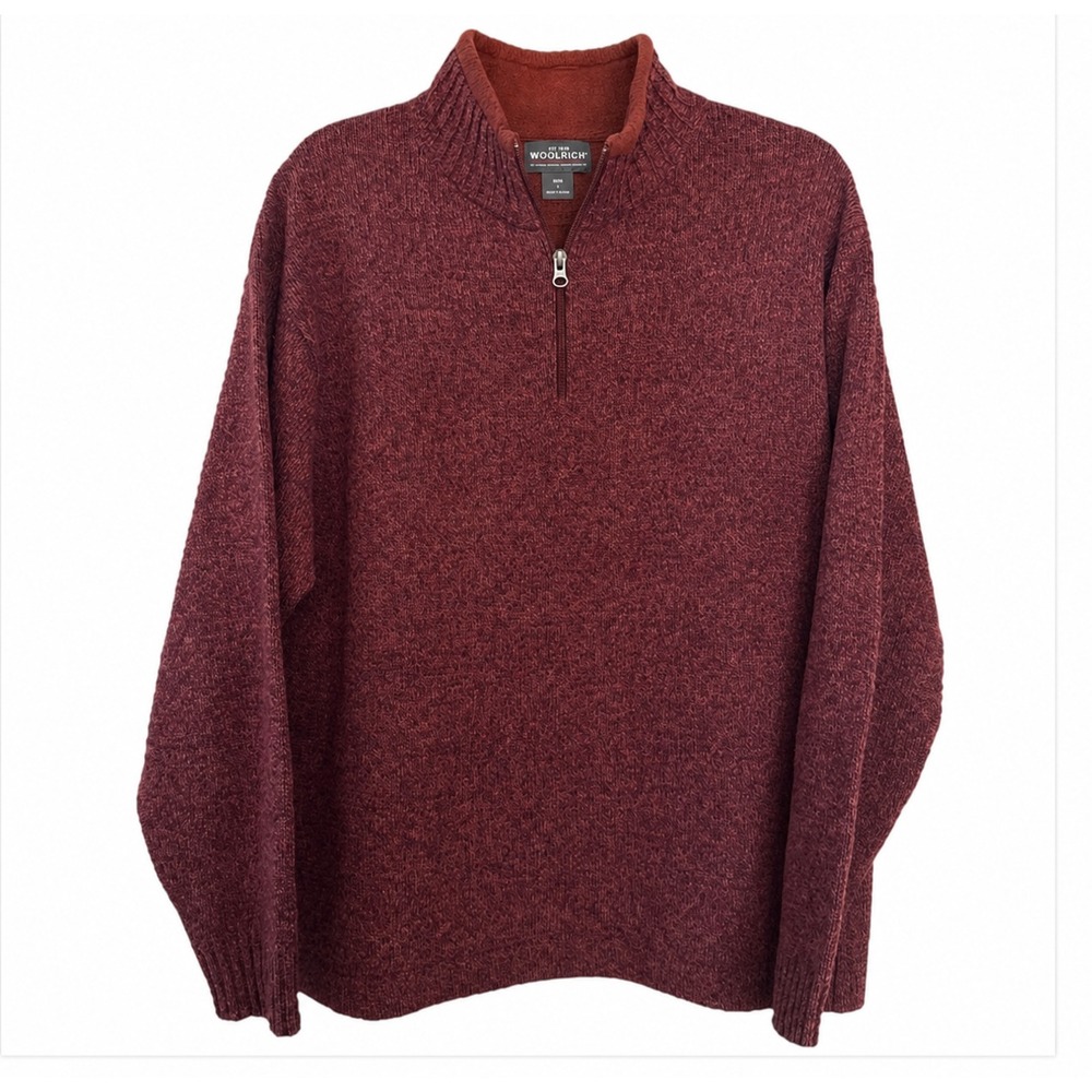 Woolrich Sweater Men Large 100% Wool 1/4 Zip Copper Red Long Sleeve Pullover